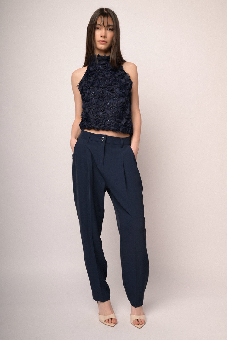 Blue carrot-leg fluid trousers