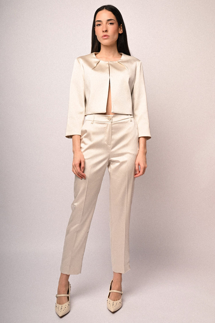 Jewel-button satin trousers