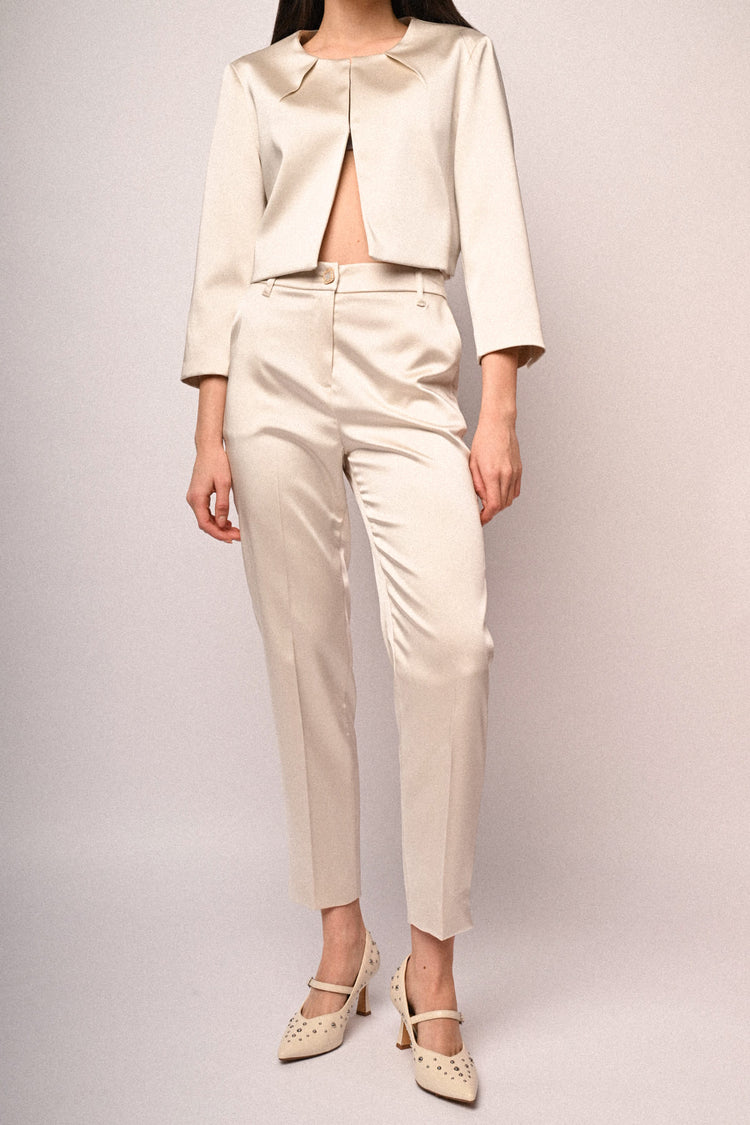 Jewel-button satin trousers