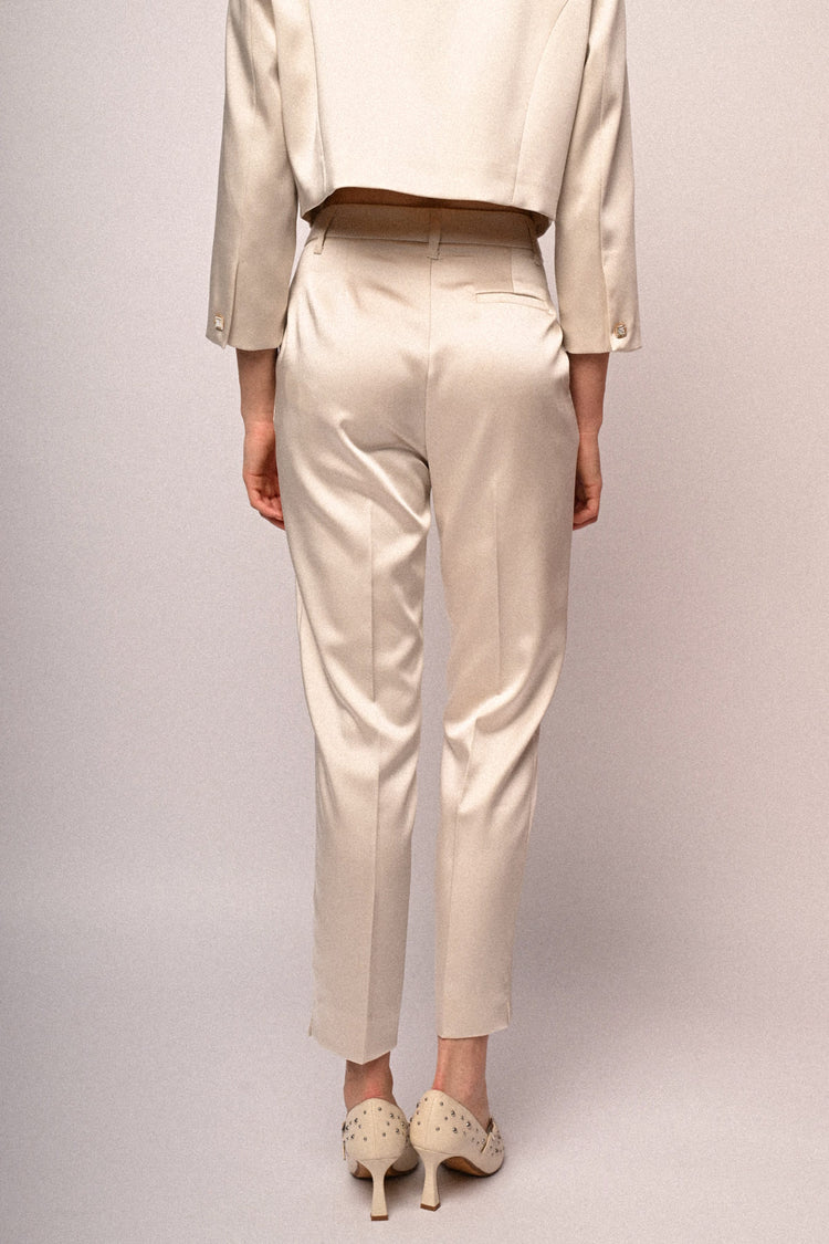 Jewel-button satin trousers