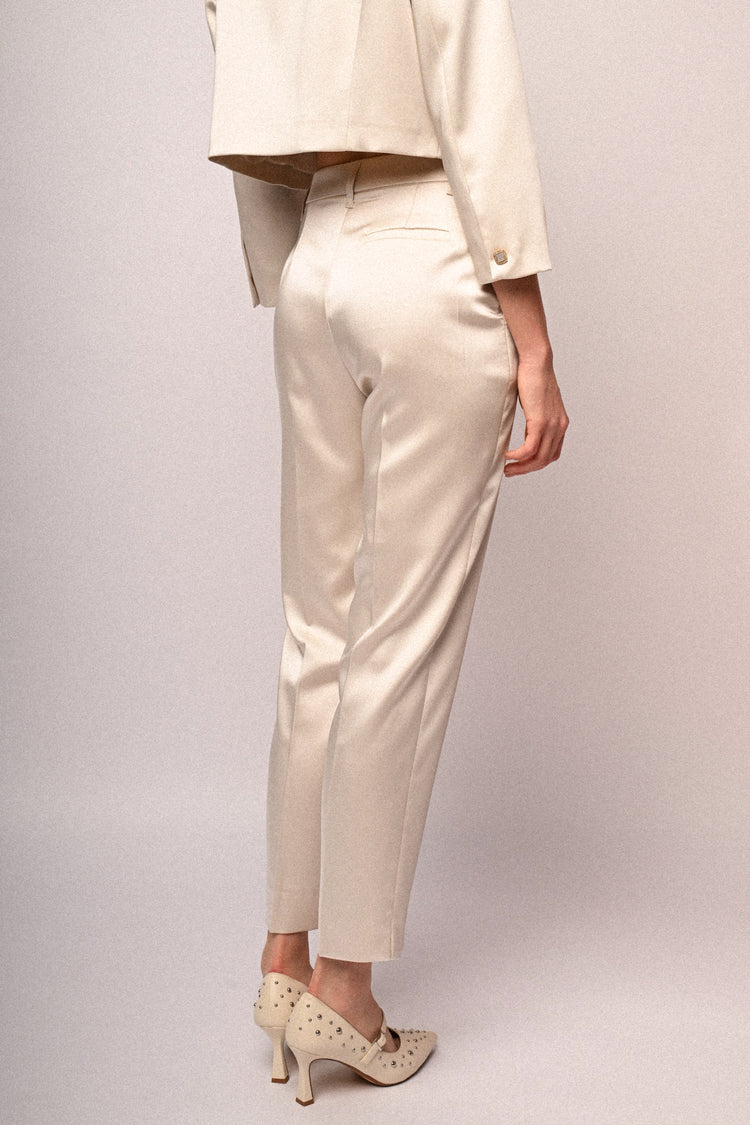 Jewel-button satin trousers