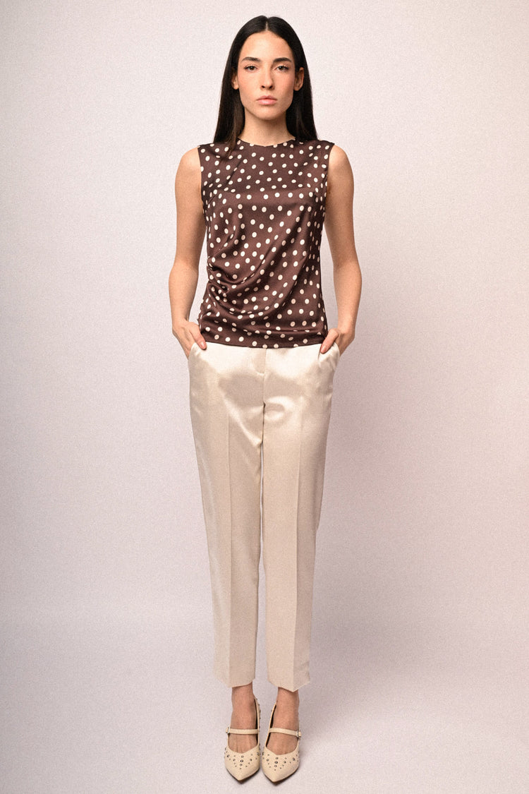 Jewel-button satin trousers