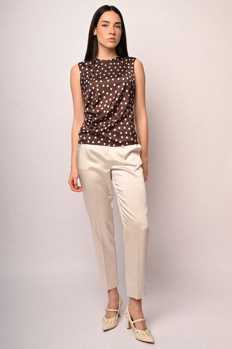 Jewel-button satin trousers