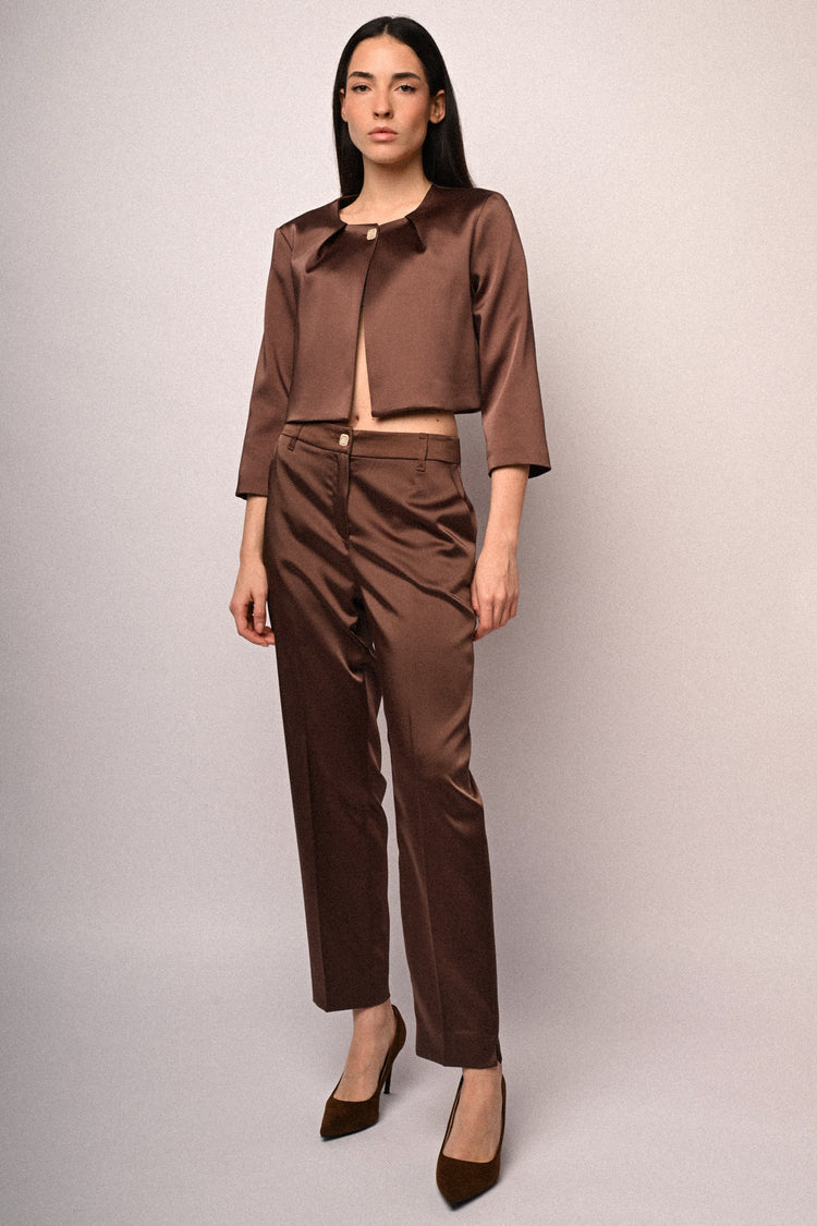 Jewel-button satin trousers