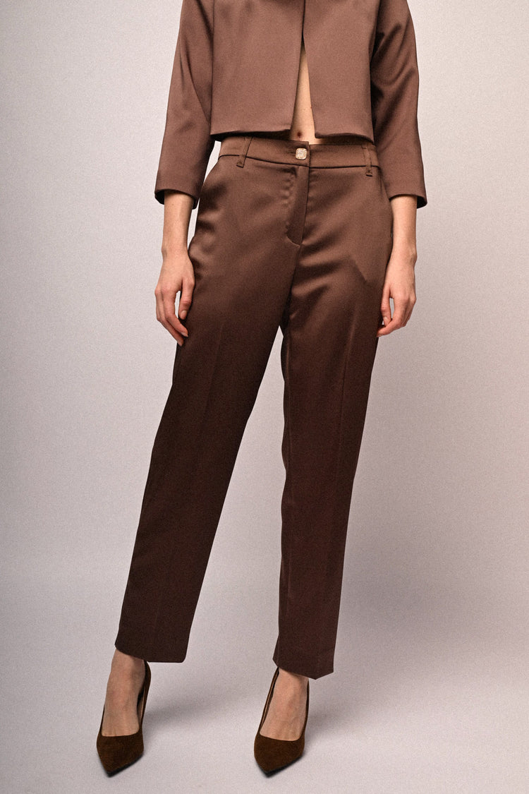 Jewel-button satin trousers