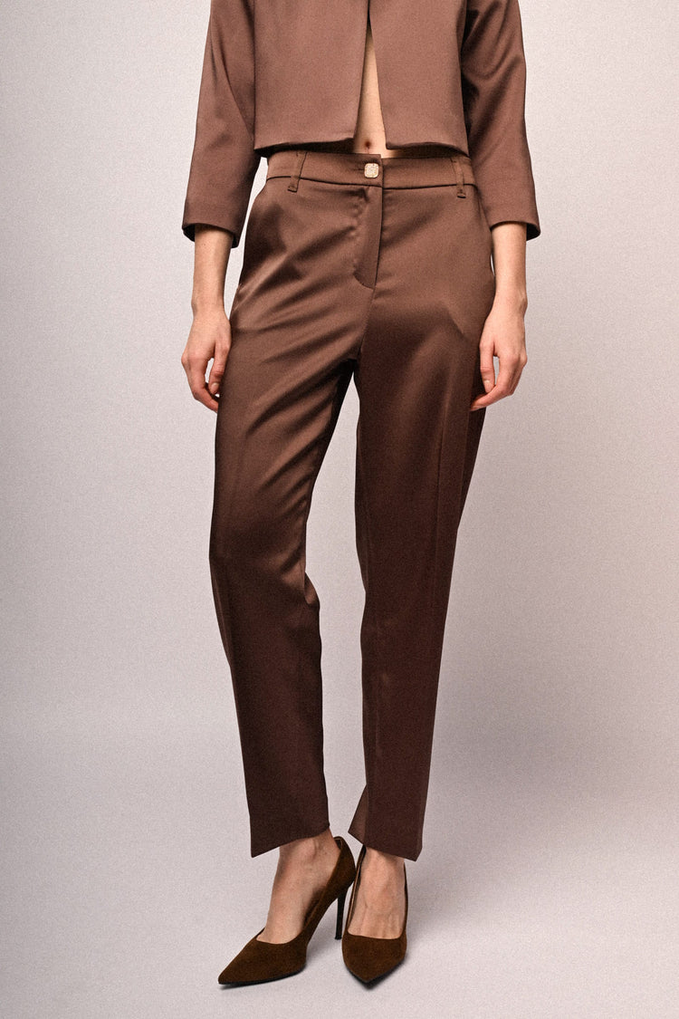 Jewel-button satin trousers