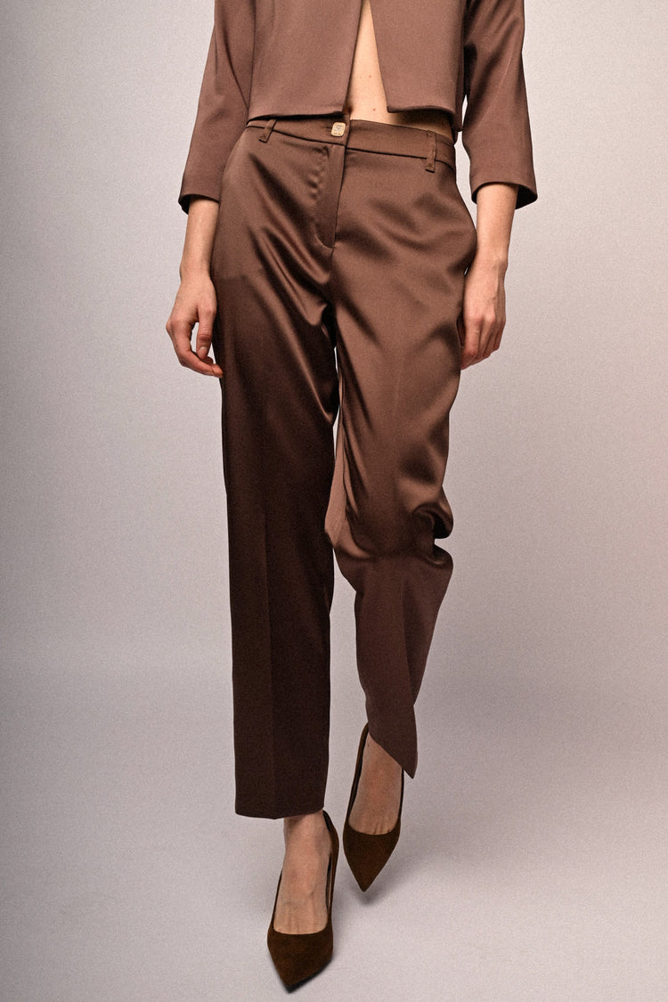 Jewel-button satin trousers