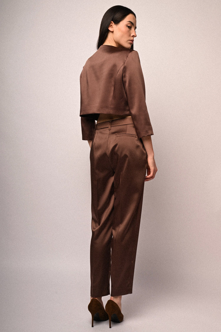 Jewel-button satin trousers