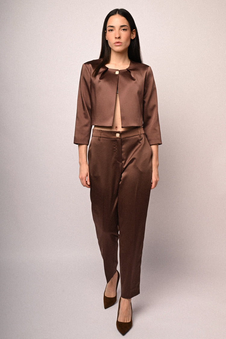 Jewel-button satin trousers