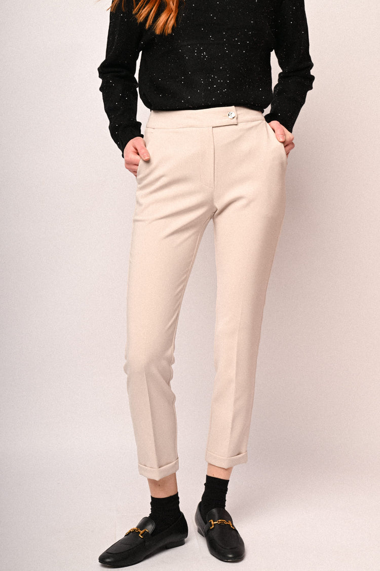 Turn-up slim-fit trousers