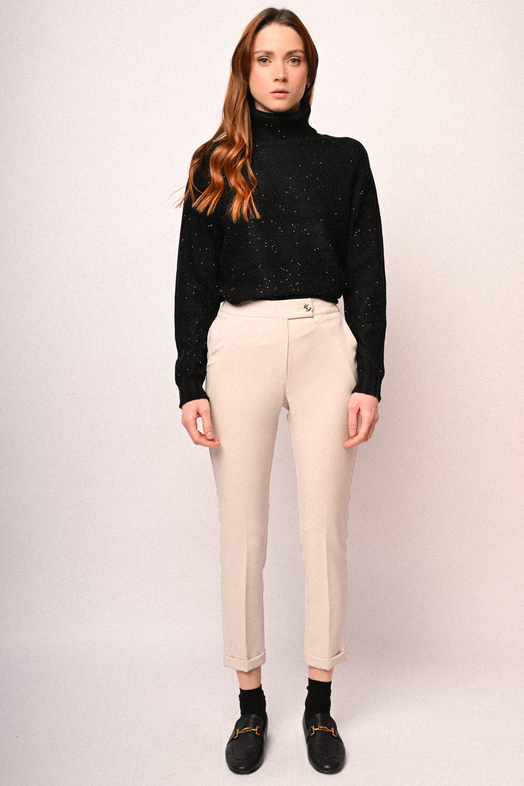 Turn-up slim-fit trousers