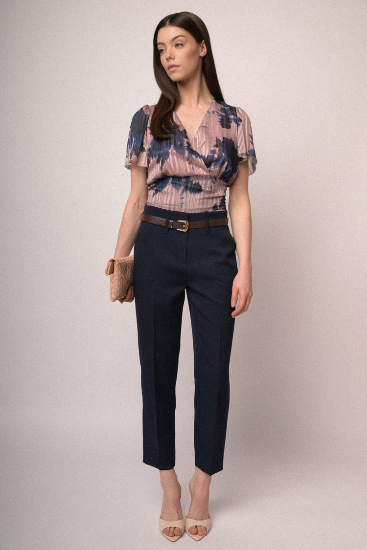 Belted slim-fit trousers