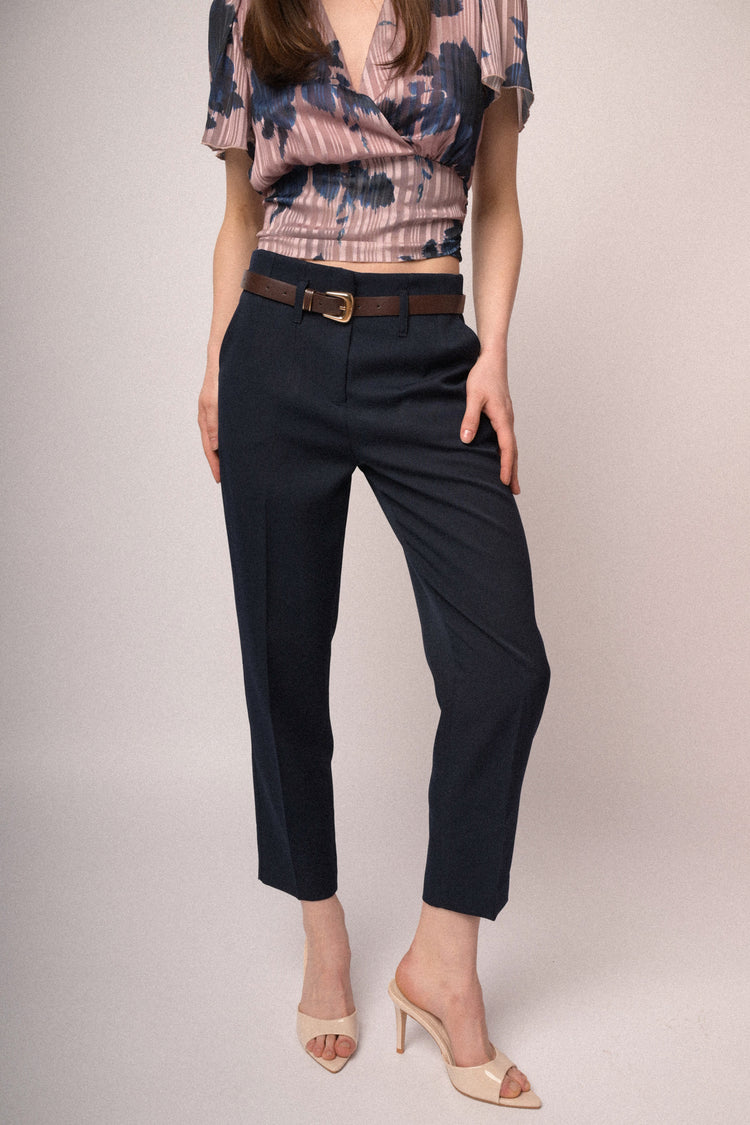 Belted slim-fit trousers