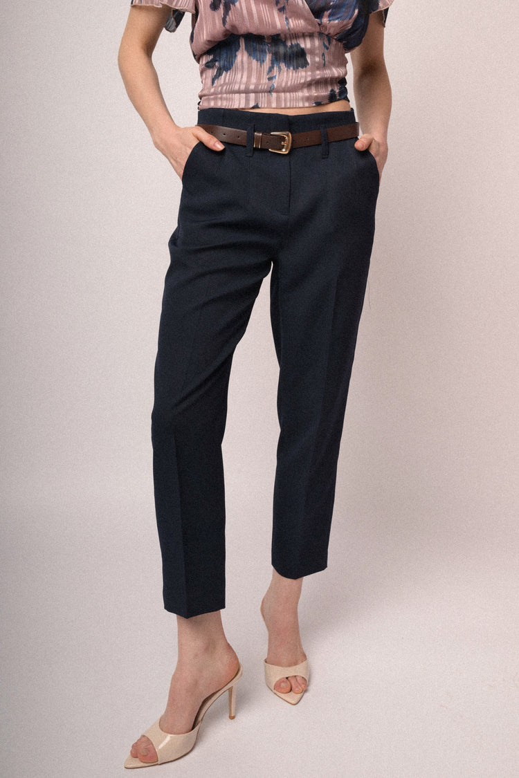 Belted slim-fit trousers
