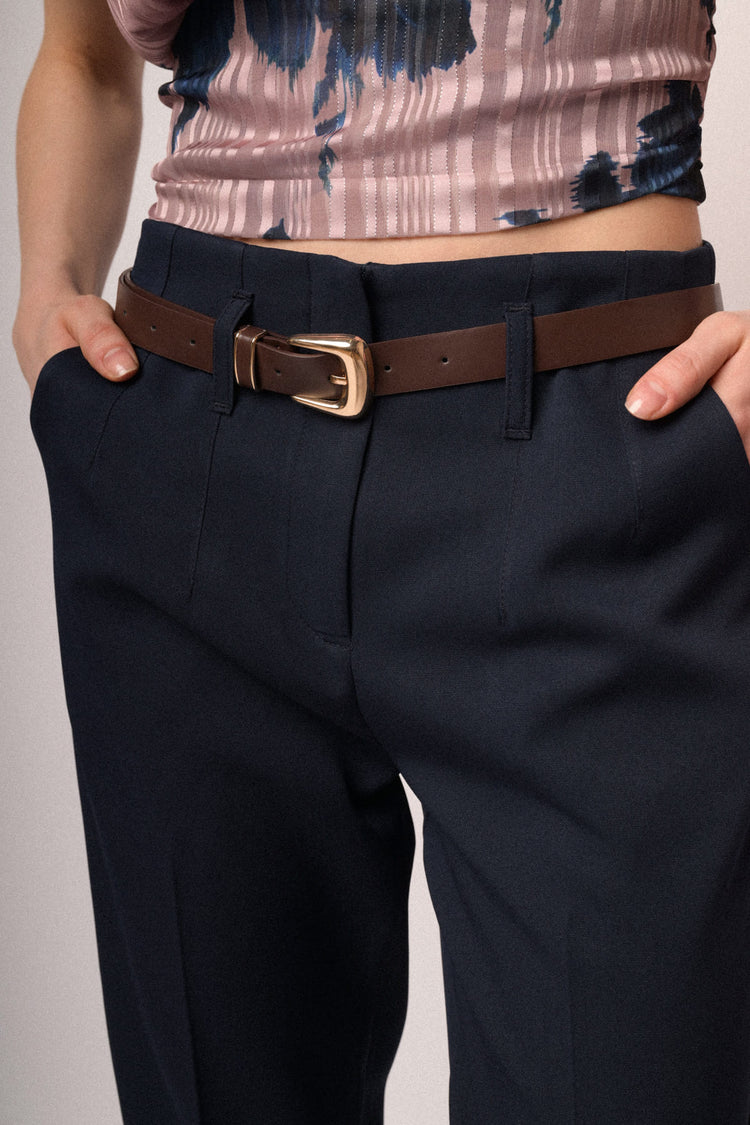 Belted slim-fit trousers