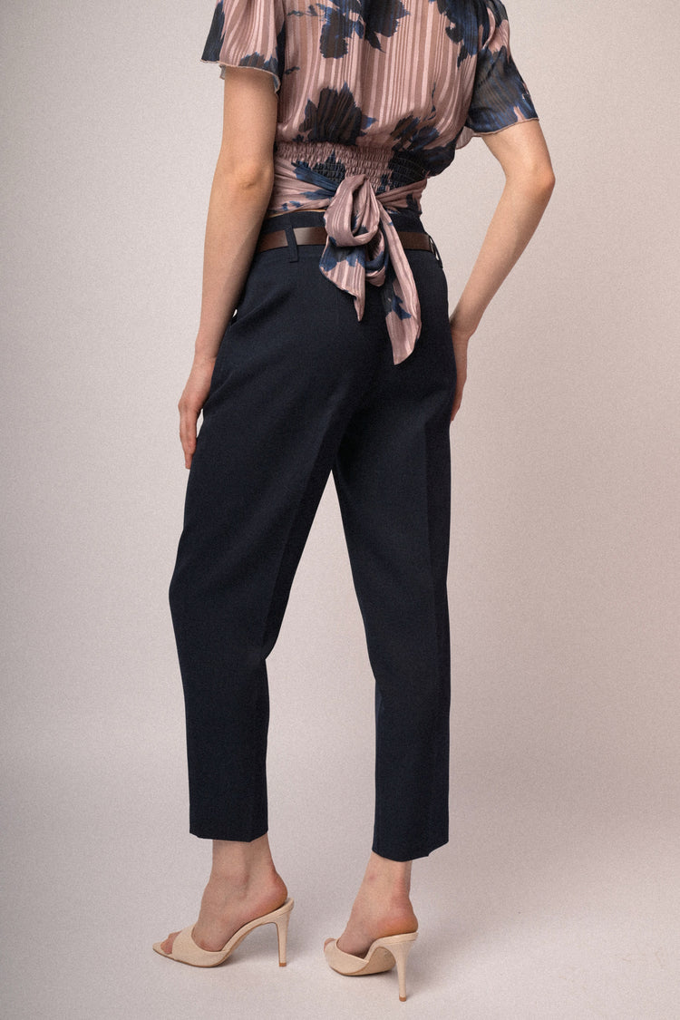 Belted slim-fit trousers