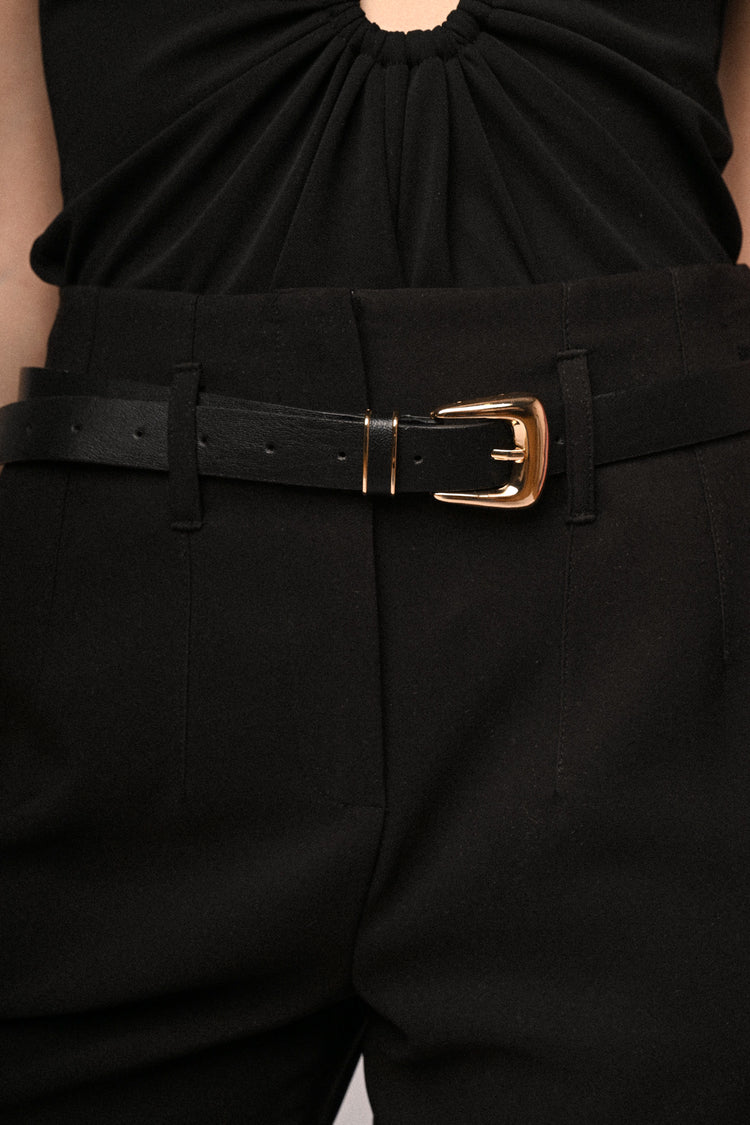 Belted slim-fit trousers