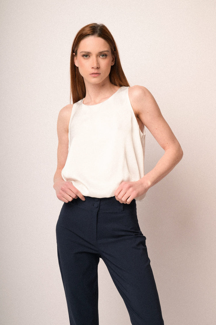 Blue viscose-blend tun-up slim-fit trousers