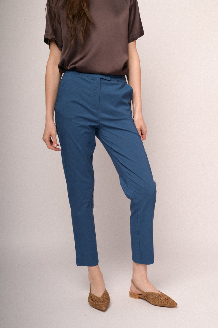 Blue viscose-blend slim-fit trousers