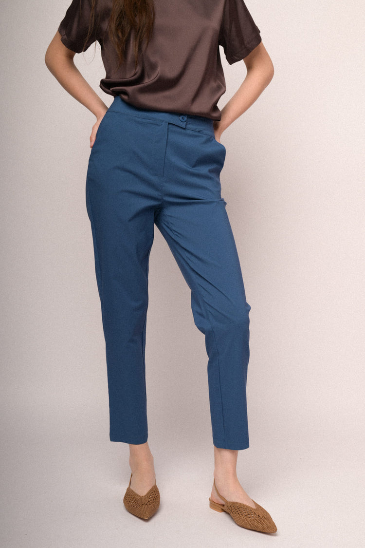Blue viscose-blend slim-fit trousers