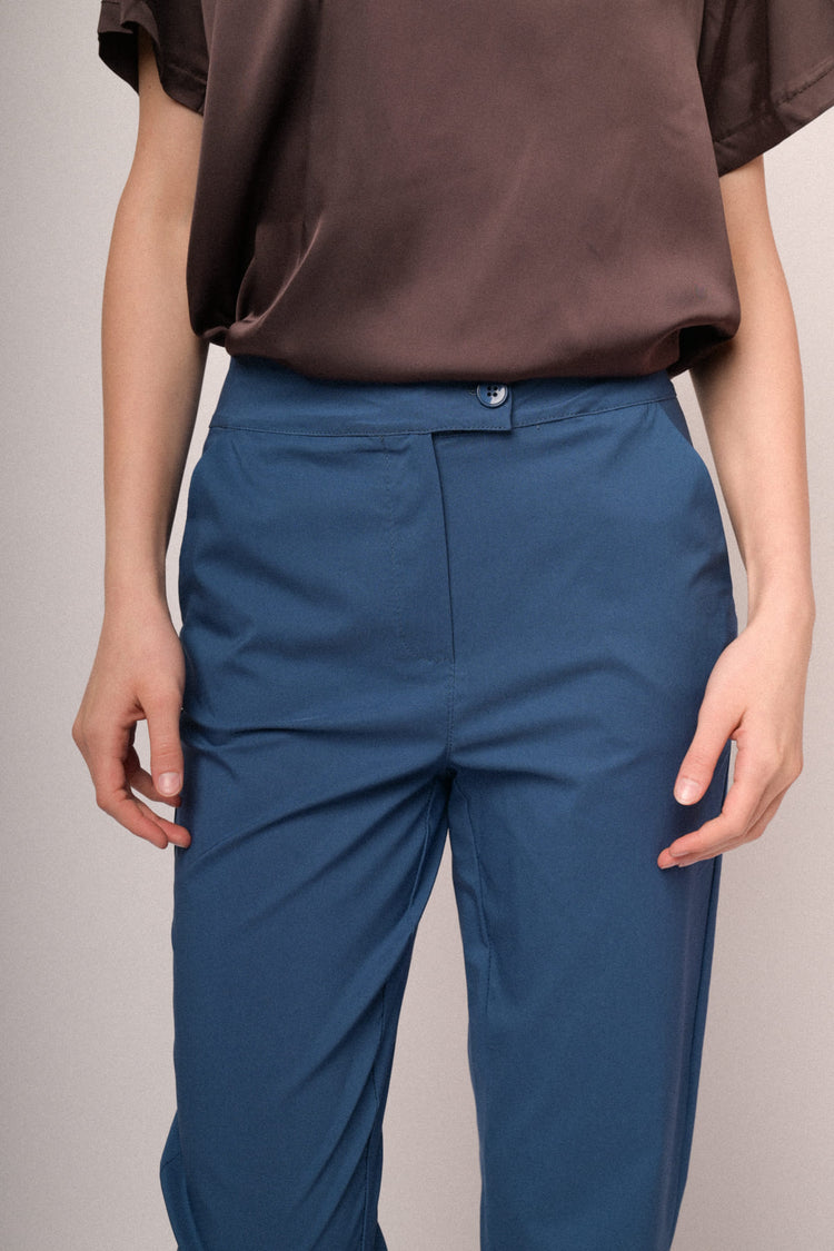 Blue viscose-blend slim-fit trousers