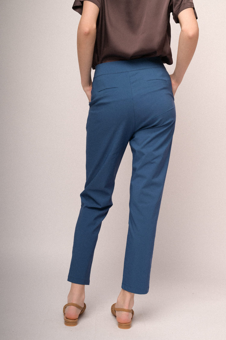 Blue viscose-blend slim-fit trousers