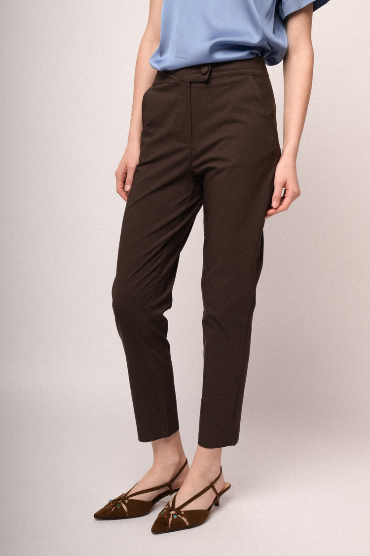 Chocolate viscose-blend slim-fit trousers