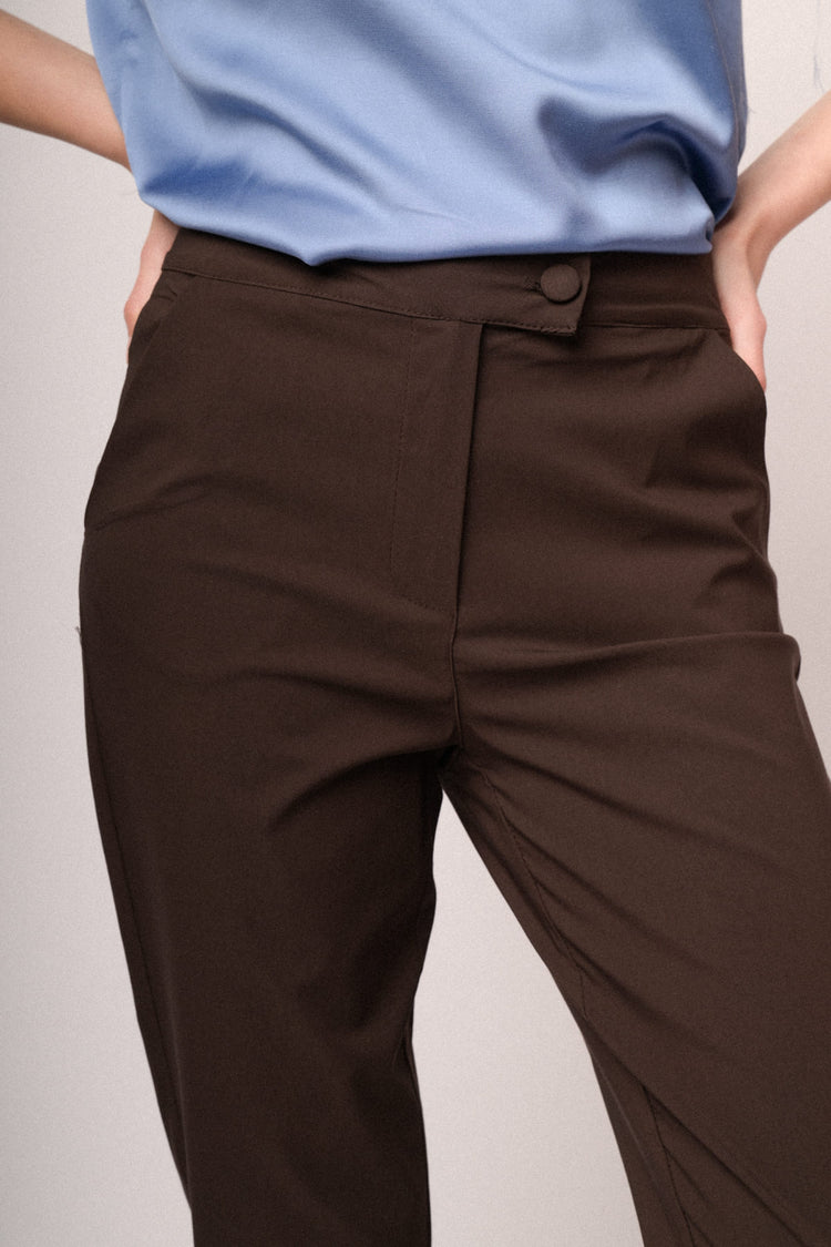 Chocolate viscose-blend slim-fit trousers