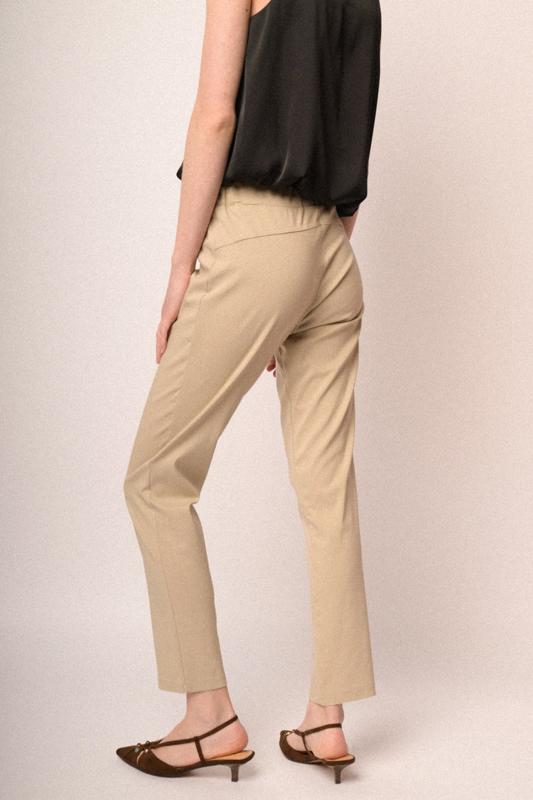 Beige viscose-blend push-up trousers