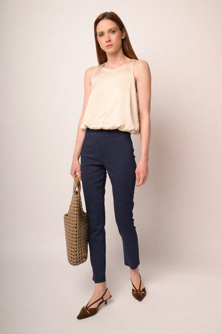 Blue viscose-blend push-up trousers