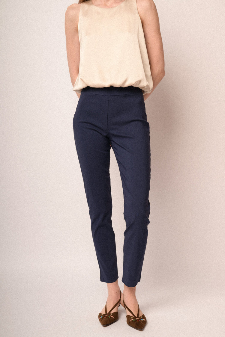 Blue viscose-blend push-up trousers
