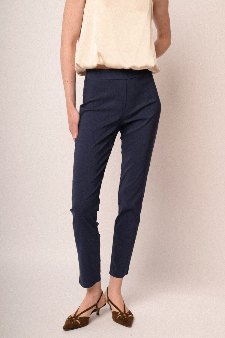 Blue viscose-blend push-up trousers