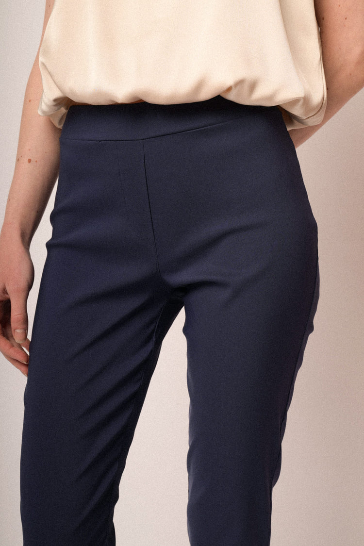 Blue viscose-blend push-up trousers