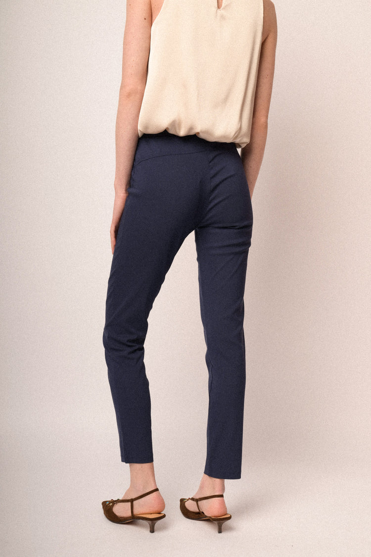 Blue viscose-blend push-up trousers