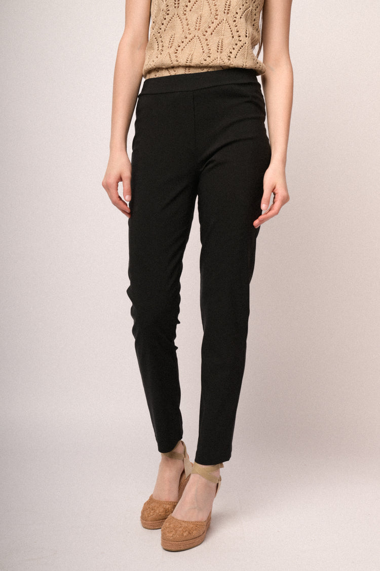 Black viscose-blend push-up trousers