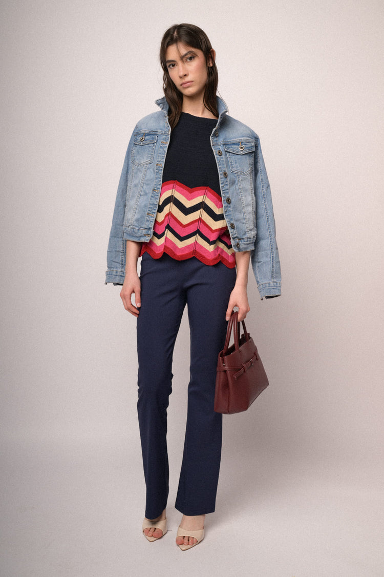 Blue viscose-blend flared-leg trousers