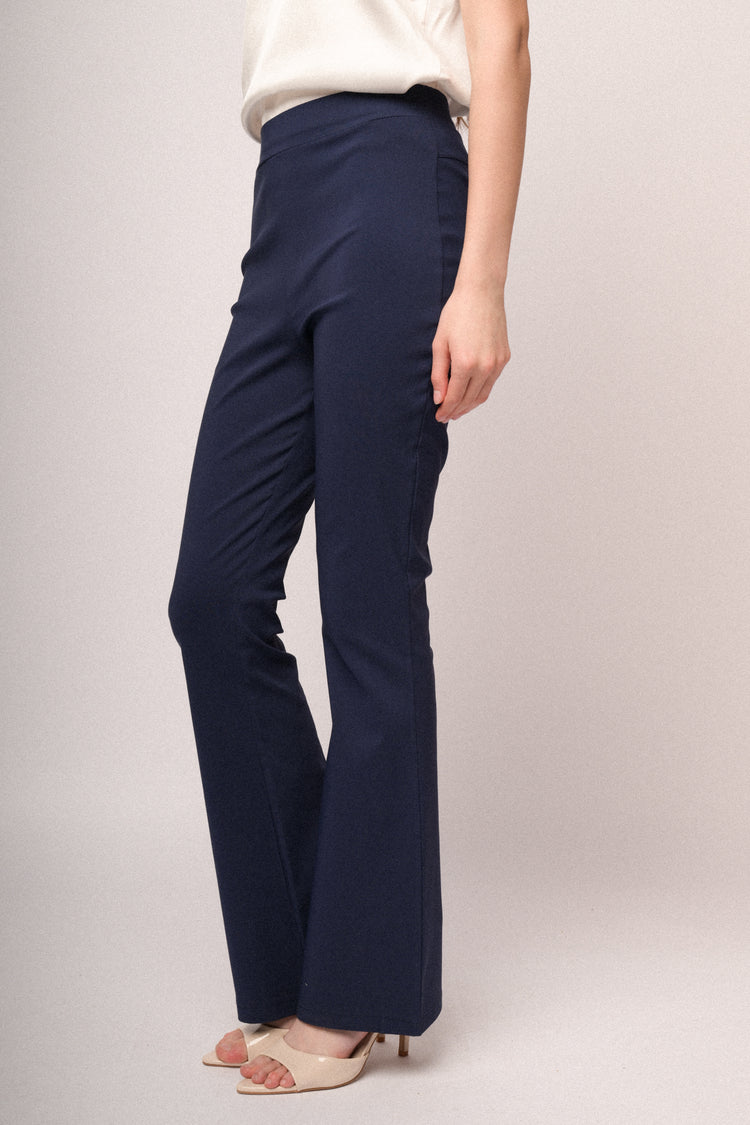 Blue viscose-blend flared-leg trousers