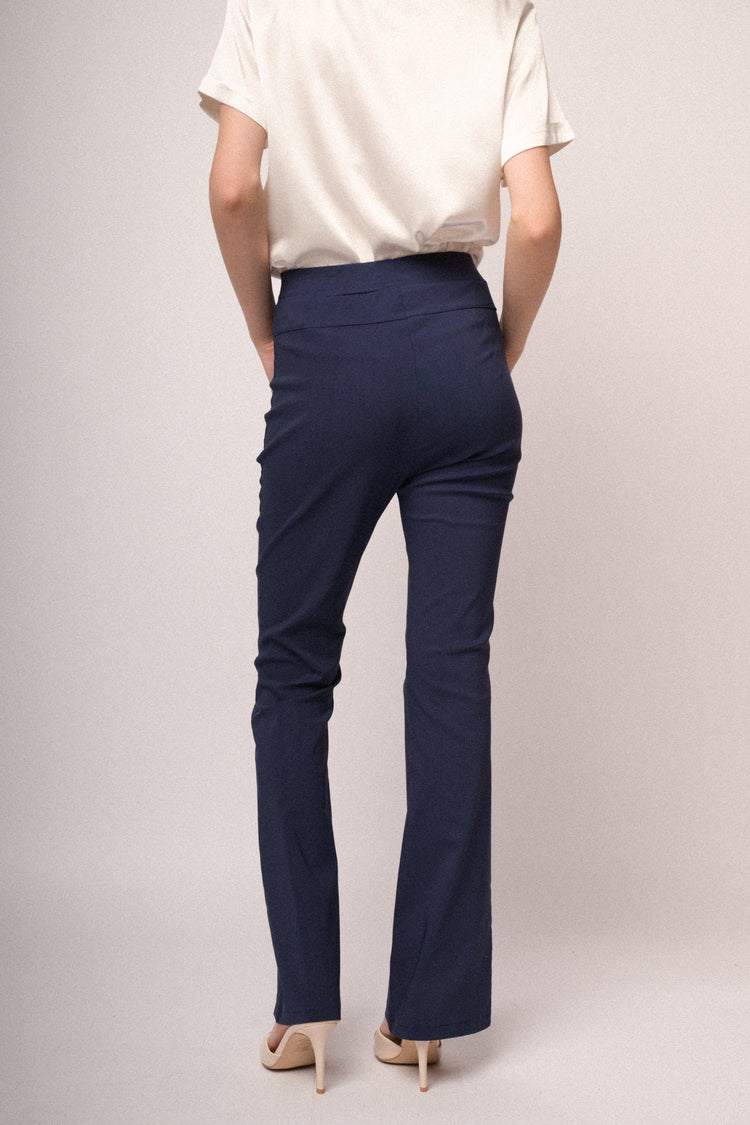 Blue viscose-blend flared-leg trousers