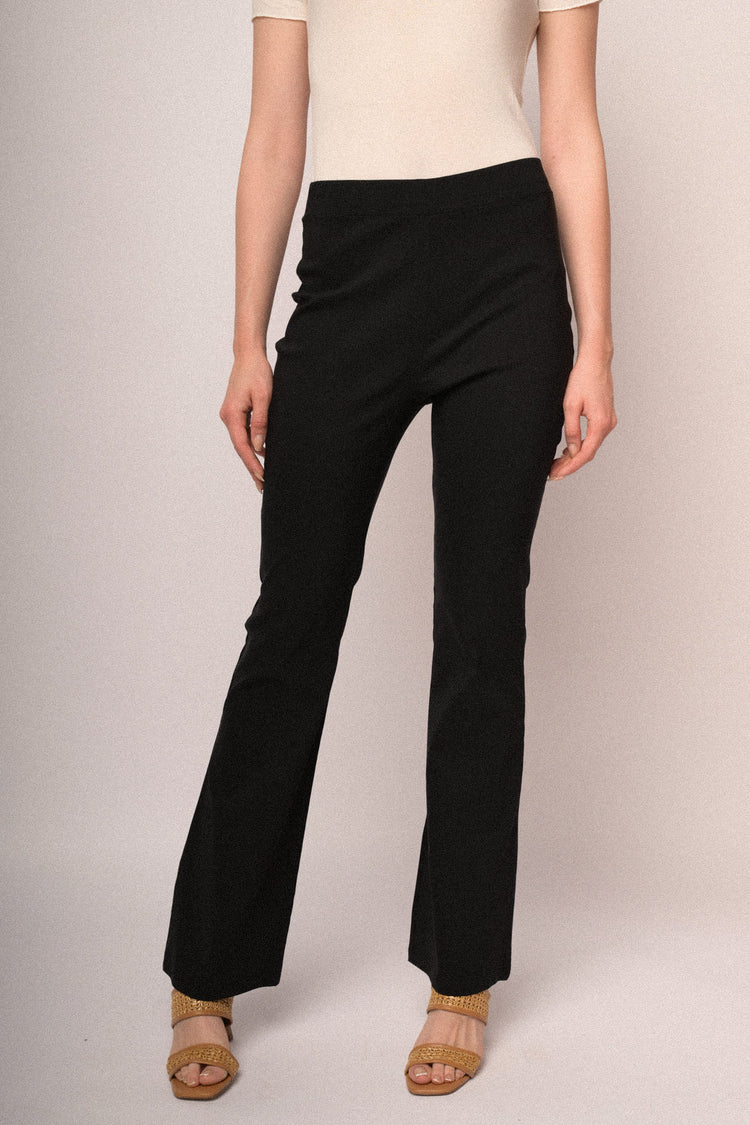 Black viscose-blend flared-leg trousers