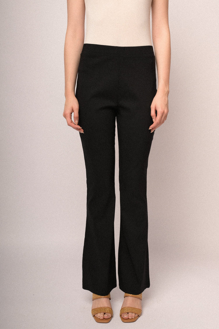 Black viscose-blend flared-leg trousers