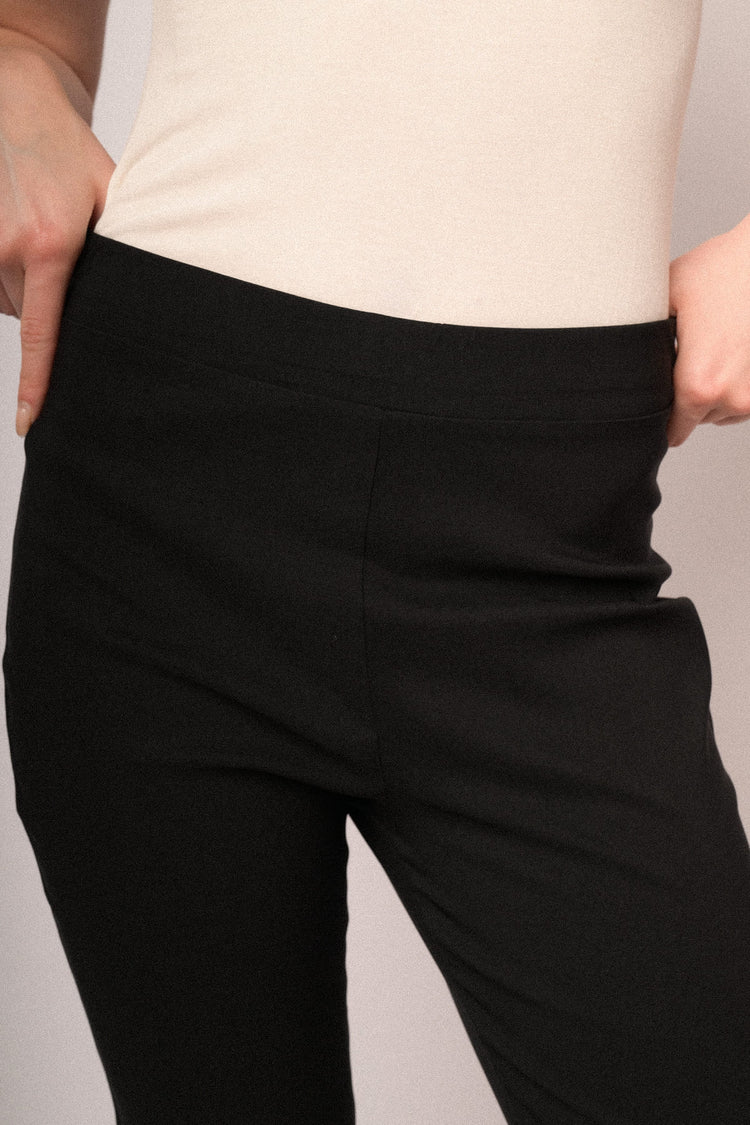 Black viscose-blend flared-leg trousers