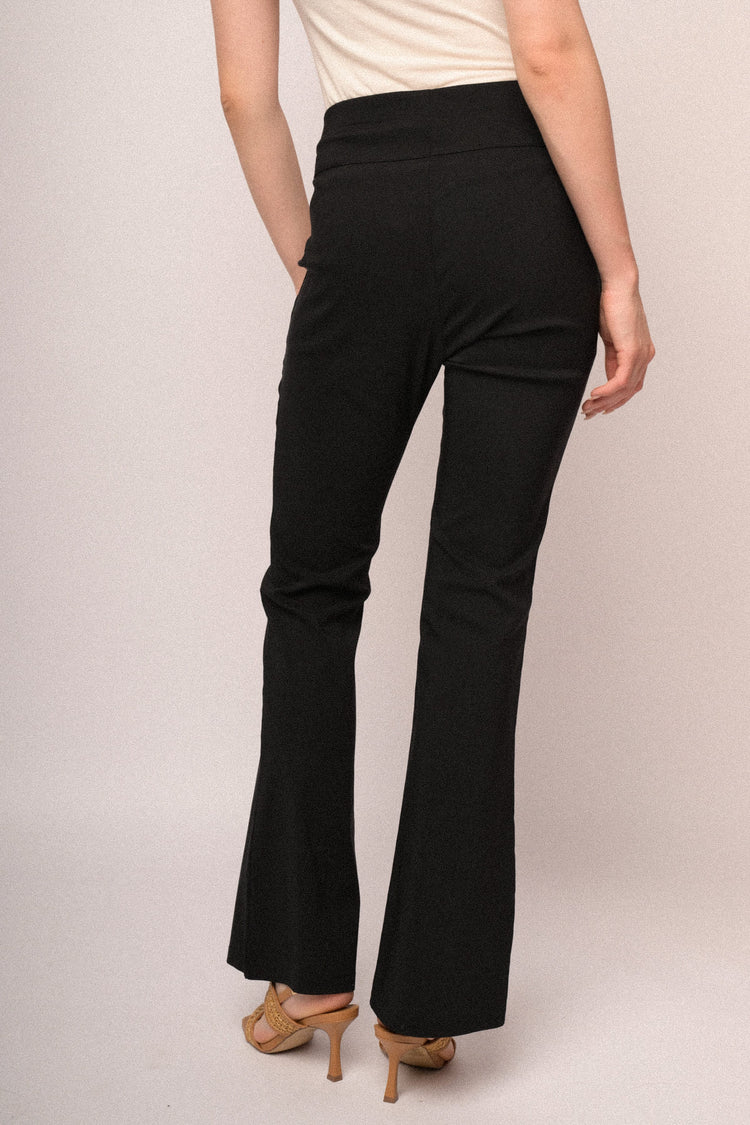 Black viscose-blend flared-leg trousers