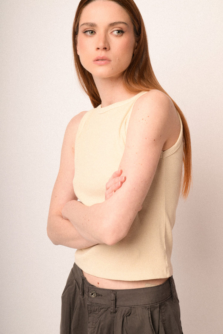Butter yellow cotton basic tank top