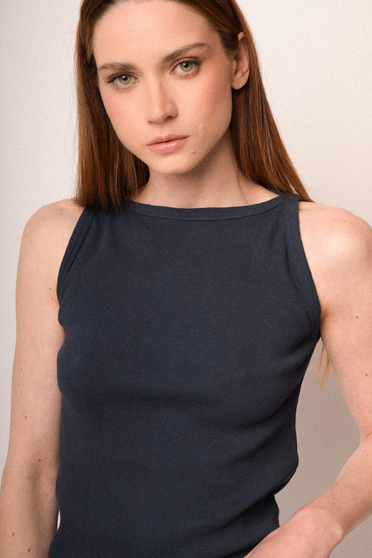 Blue cotton basic tank top