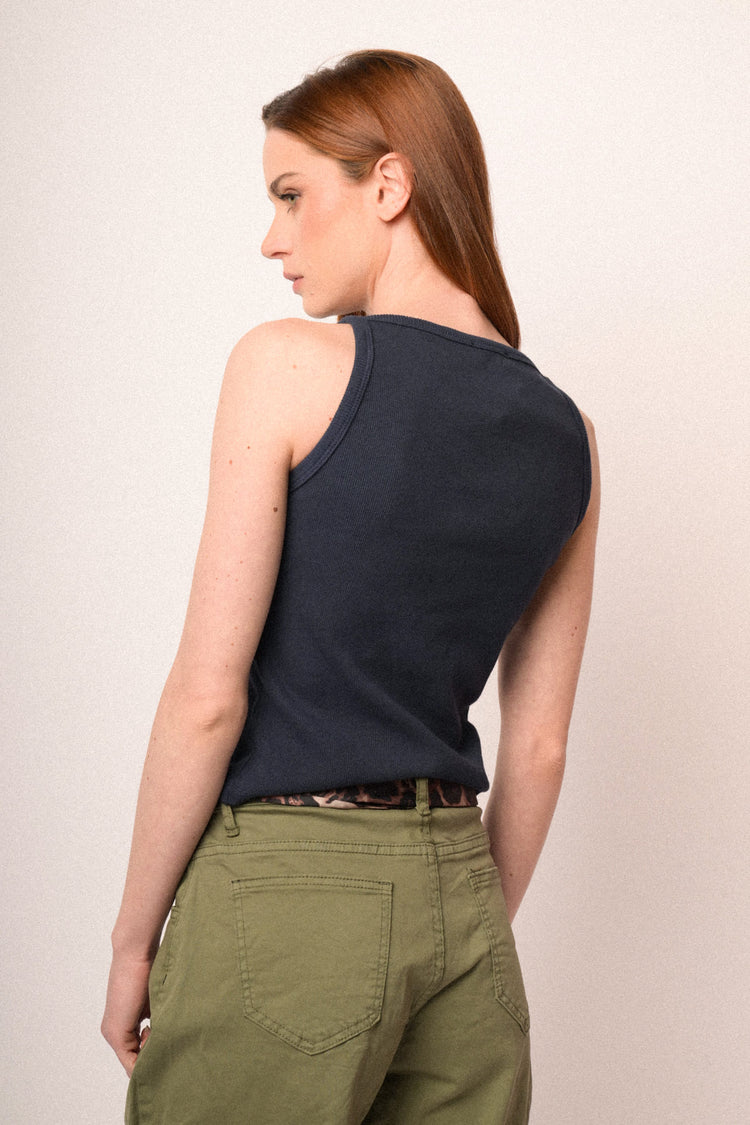 Blue cotton basic tank top