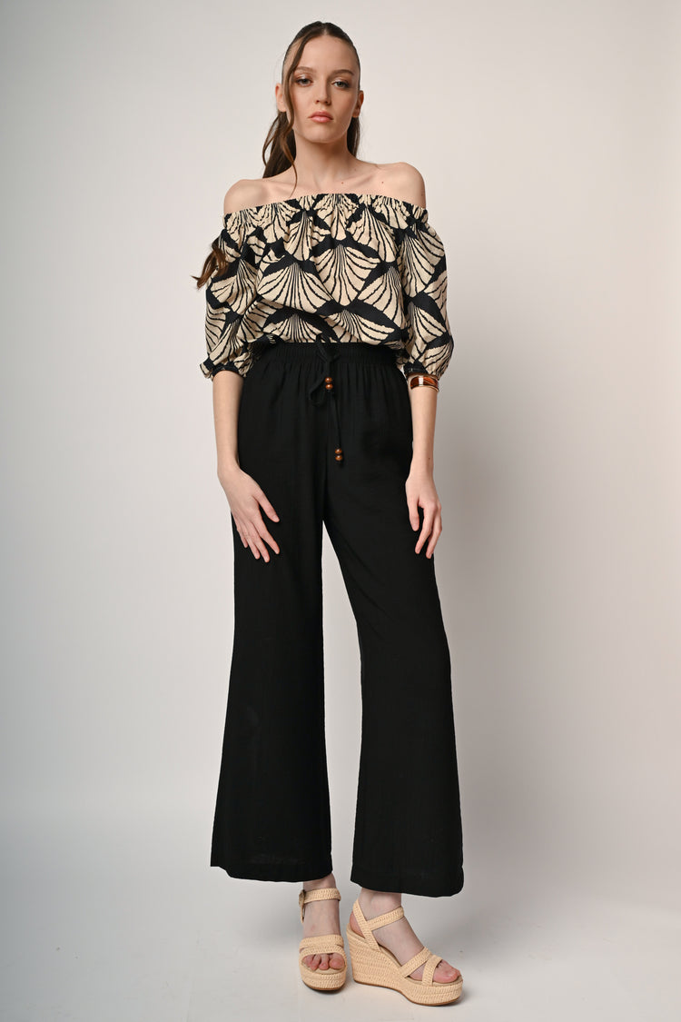 Drawstring wide-leg trousers