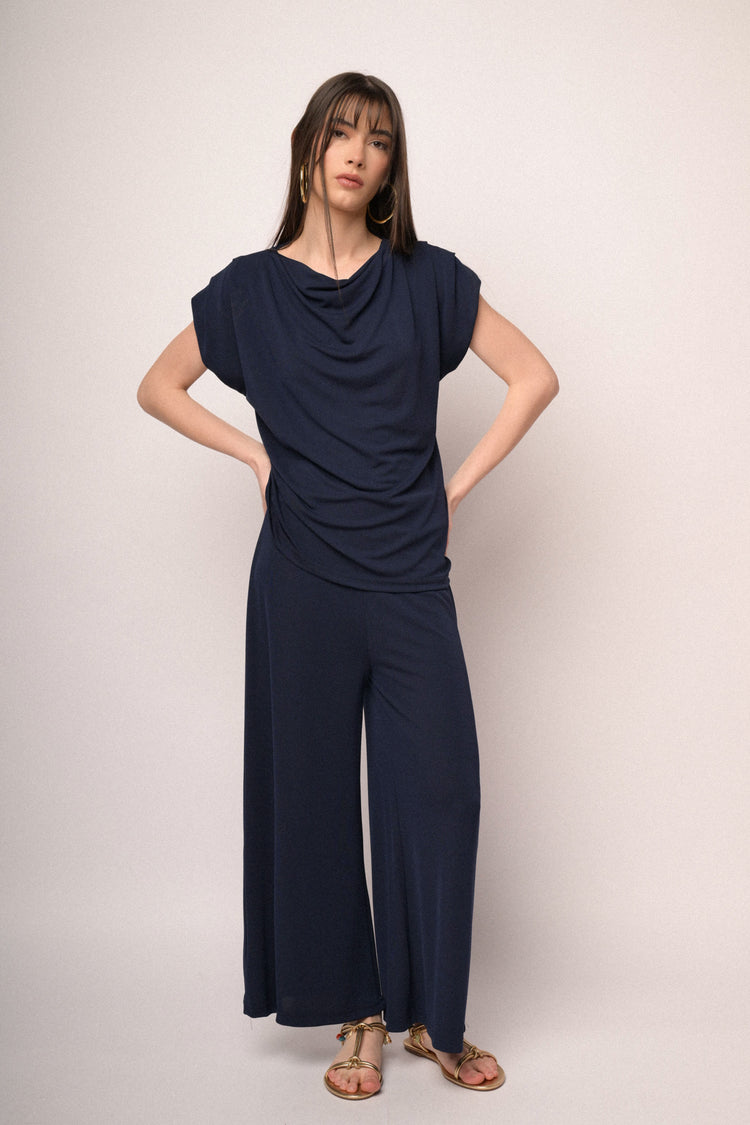 Blue cropped culotte pants