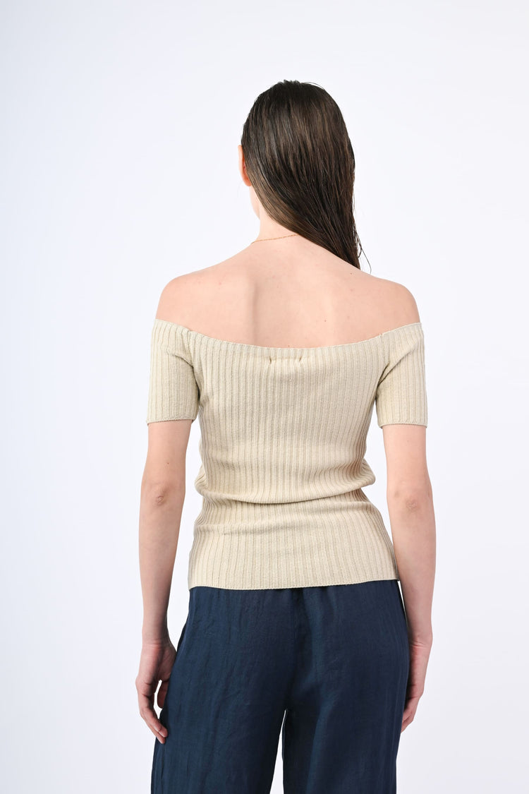 Button-detail off-the-shoulder top