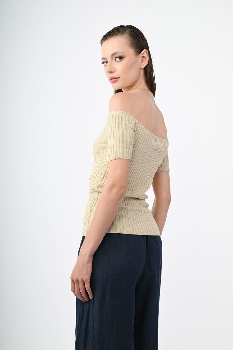 Button-detail off-the-shoulder top