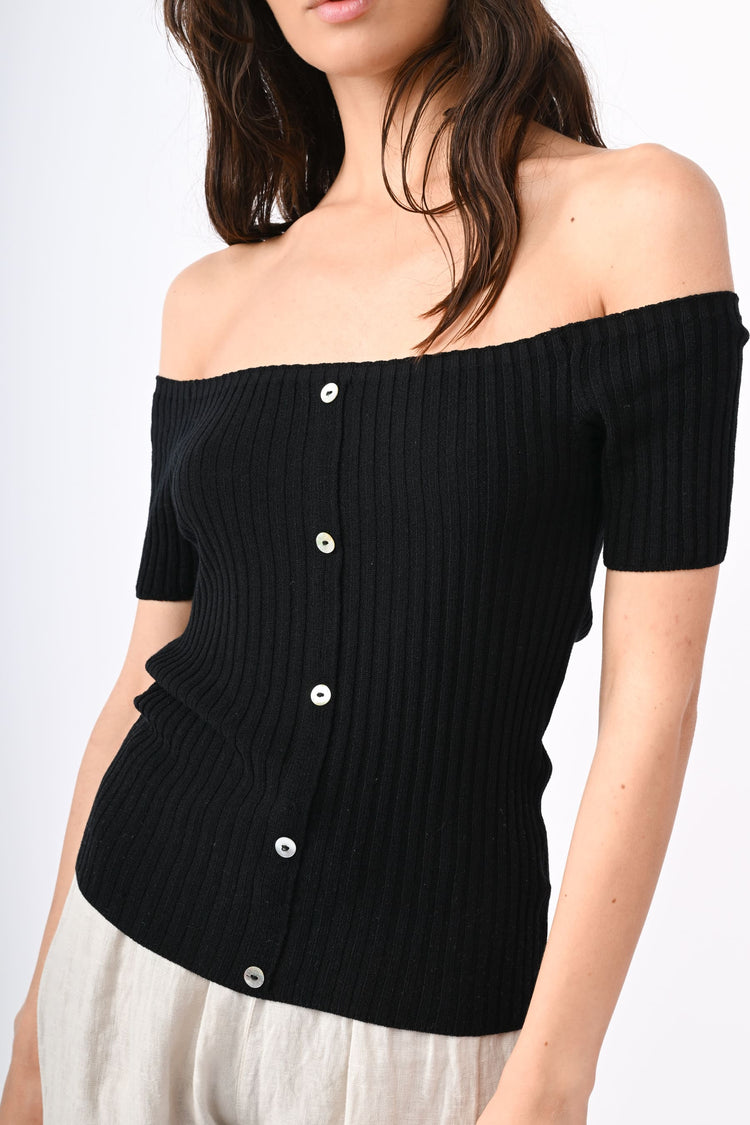 Button-detail off-the-shoulder top